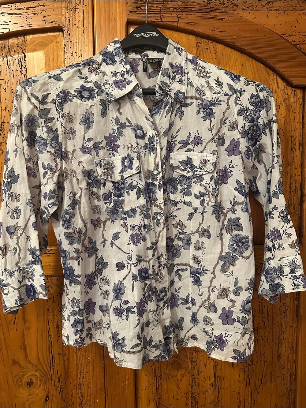 Passport Floral Snap Up Shirt with Blue & Purple Blooms